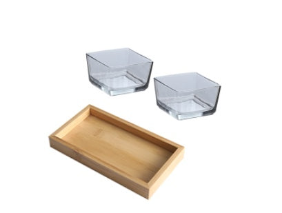Bamboo Divided Serving Tray with Glass Bowls – Modular Snack & Appetizer Organizer