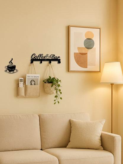 Wall Mounted Coffee Mug Rack with Hooks – Metal Coffee Cup Holder Organizer (5 Hooks)