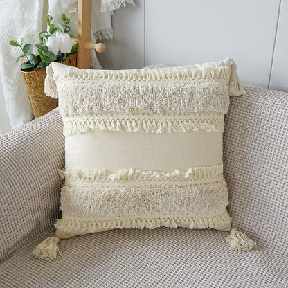 Artisan Tufted Boho Canvas Pillow Cover with Tassels