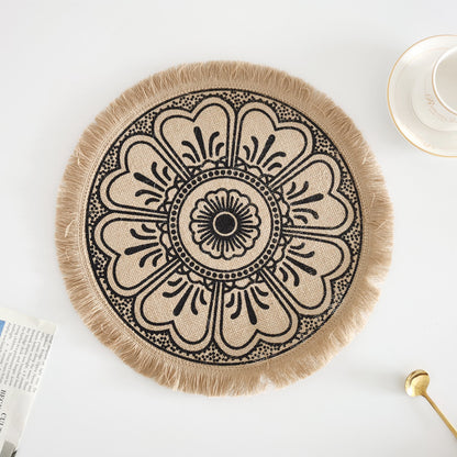 Boho Round Jute Fringe Placemats – Natural Woven Table Decor