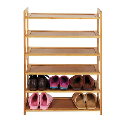 6-Tier Bamboo Shoe Rack Organizer – Adjustable Storage Shelf