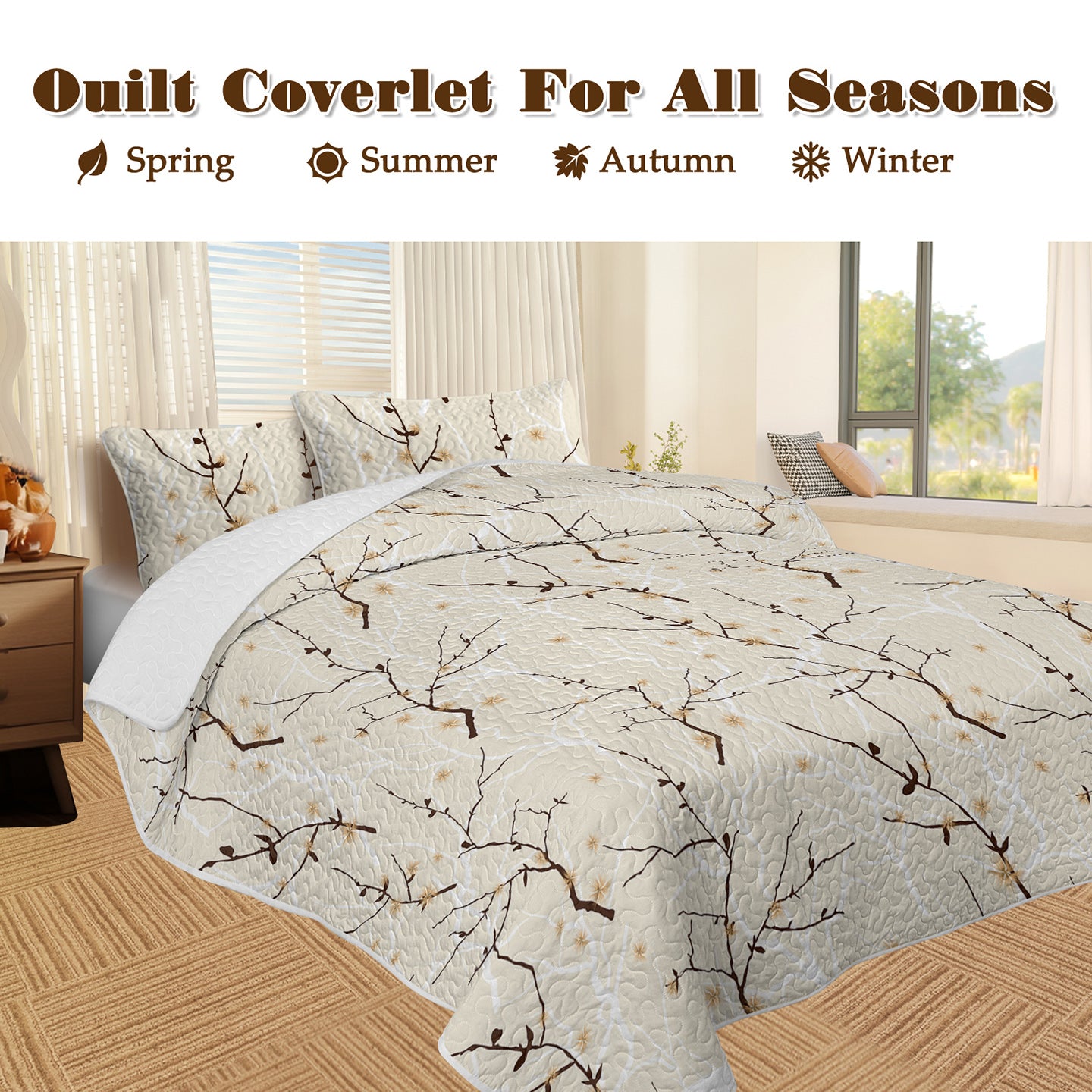 Arboreal Calm Tree Branch 3-Piece Quilt Set – Nature-Inspired Bedding