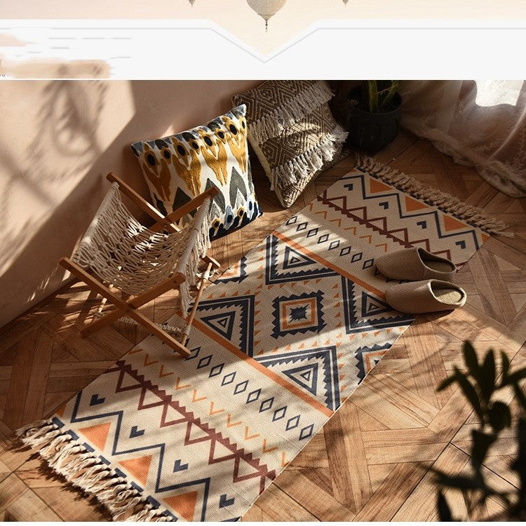 Hemp Blend Boho Geometric Runner Rug with Tassels