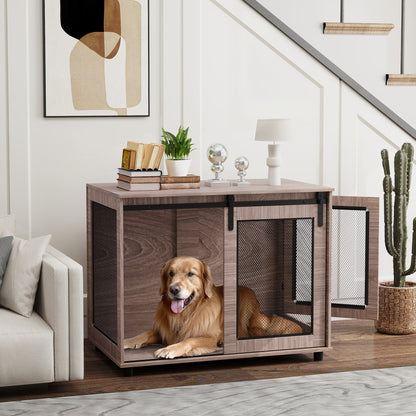 Rustic Barn Door Dog Crate End Table for Large Dogs