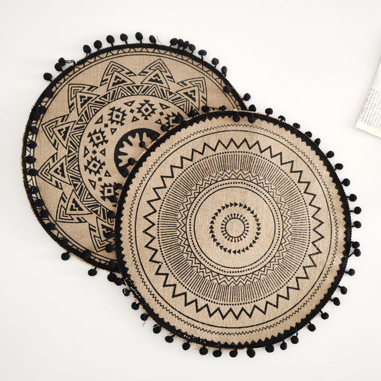 Boho Round Jute Fringe Placemats – Natural Woven Table Decor