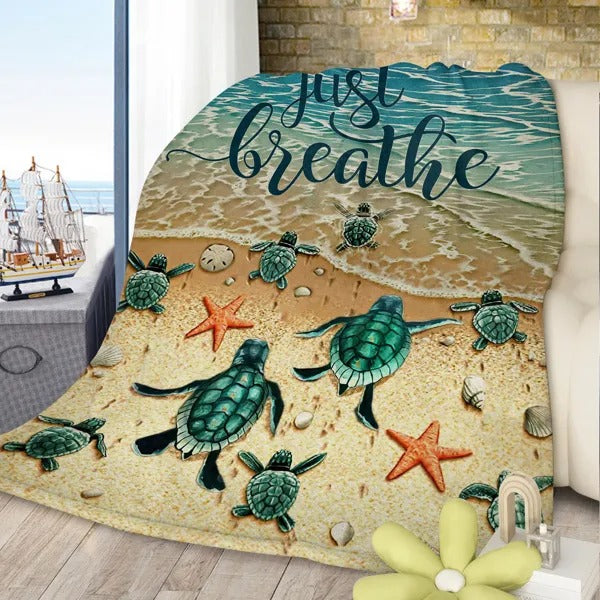Ocean Serenity Sea Turtle Coastal Fleece Throw Blanket