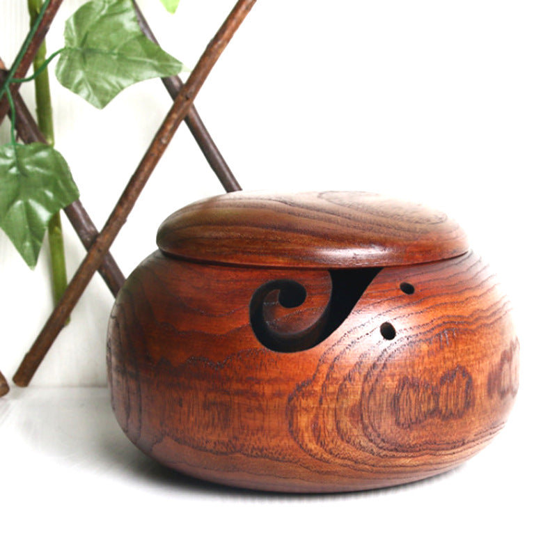 Artisan Wooden Yarn Bowl with Lid – Handcrafted Knitting & Crochet Organizer