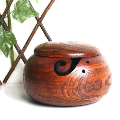 Artisan Wooden Yarn Bowl with Lid – Handcrafted Knitting & Crochet Organizer