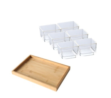 Bamboo Divided Serving Tray with Glass Bowls – Modular Snack & Appetizer Organizer