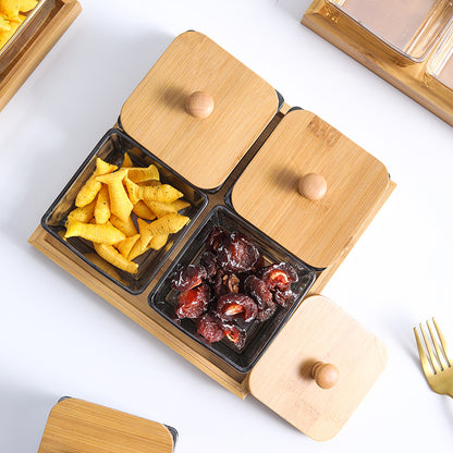 Bamboo Divided Serving Tray with Glass Bowls – Modular Snack & Appetizer Organizer