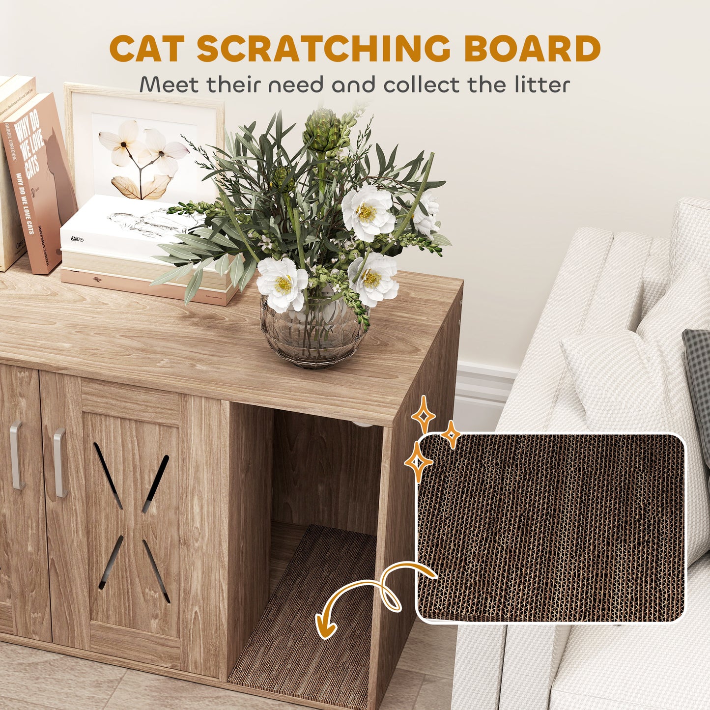The Walnut Hideaway: Cat Litter Enclosure & Scratcher