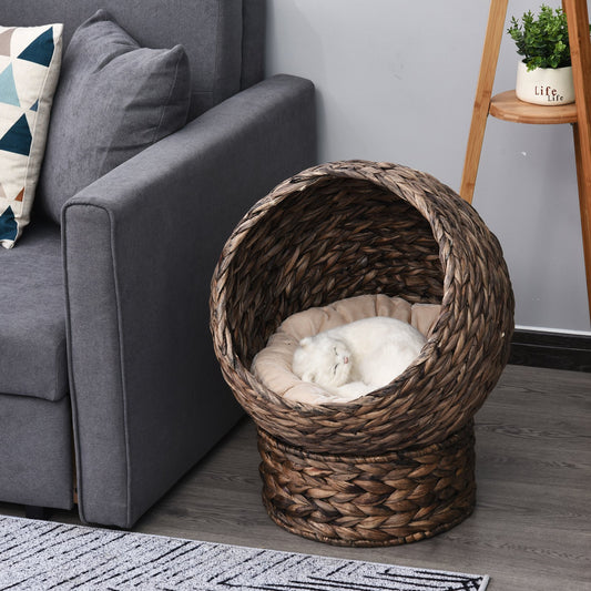 Elevated Wicker Kitten Nest with Plush Cushion
