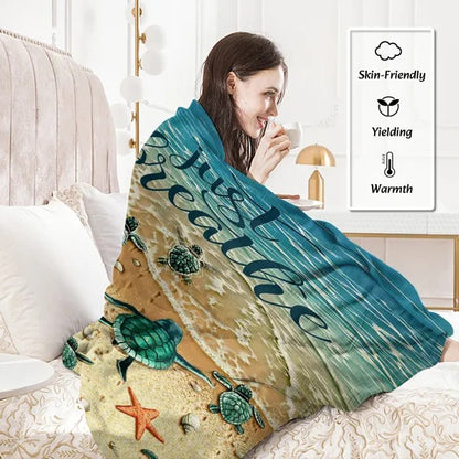 Ocean Serenity Sea Turtle Coastal Fleece Throw Blanket