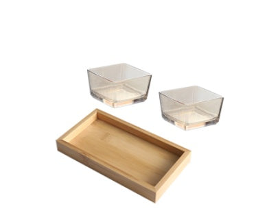 Bamboo Divided Serving Tray with Glass Bowls – Modular Snack & Appetizer Organizer
