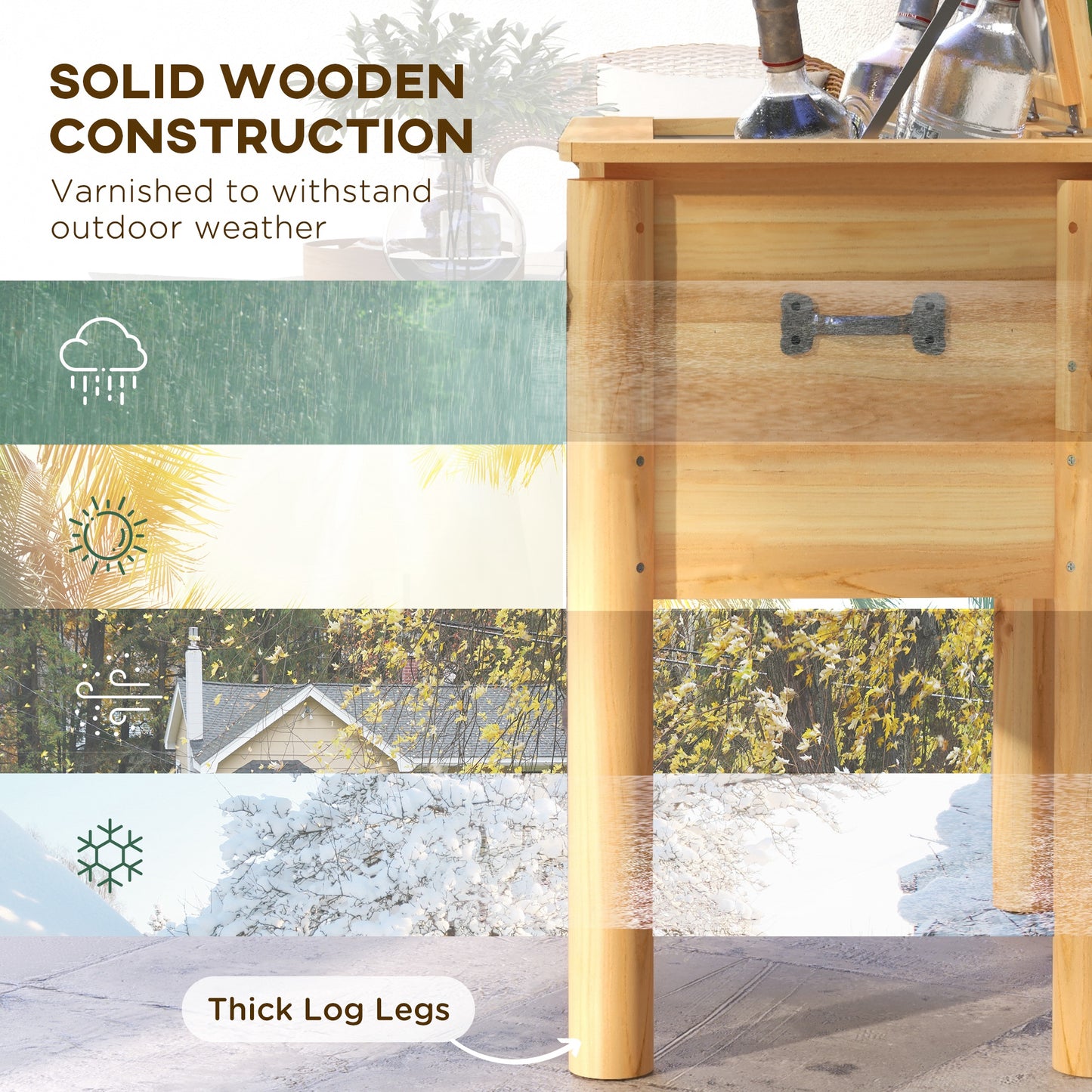 Outdoor Wooden Beverage Cooler Table with Bottle Opener – 54QT Patio Drink Cooler