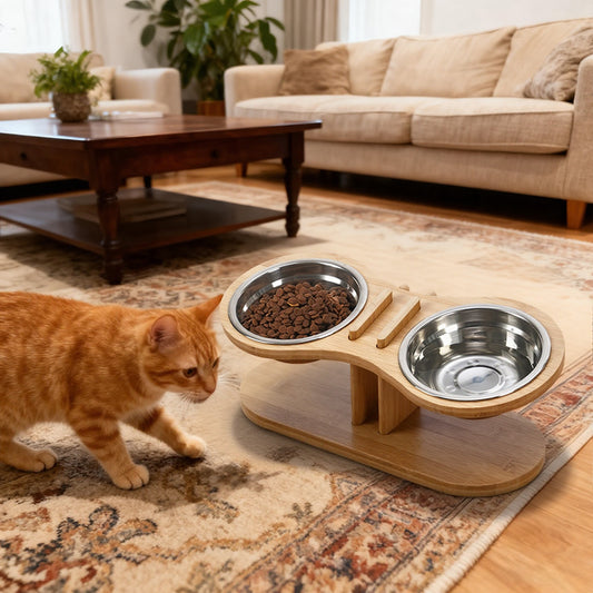ErgoTilt Bamboo Elevated Pet Feeding Station