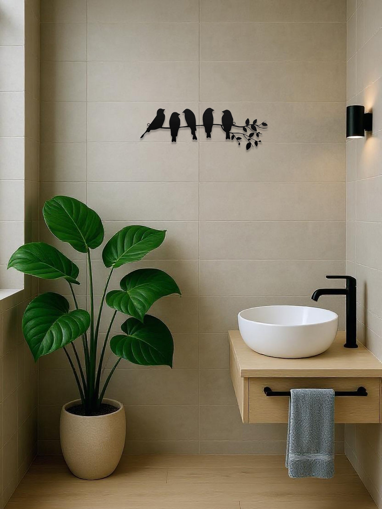 Minimalist Metal Birds on Branch Wall Art – Modern Nature Wall Sculpture