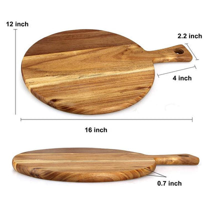 Acacia Wood Pizza Board with Handle – Round Serving & Charcuterie Board