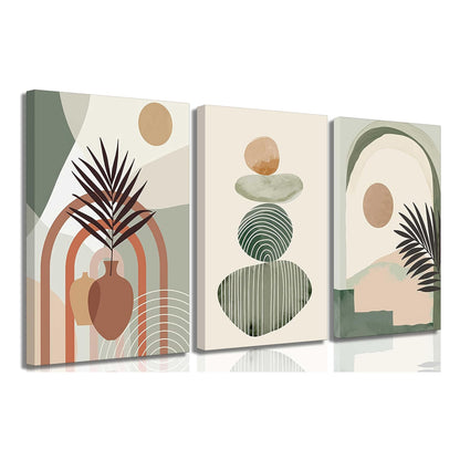 Serene Botanical Balance 3-Piece Framed Boho Canvas Wall Art Set (12” x 16”)