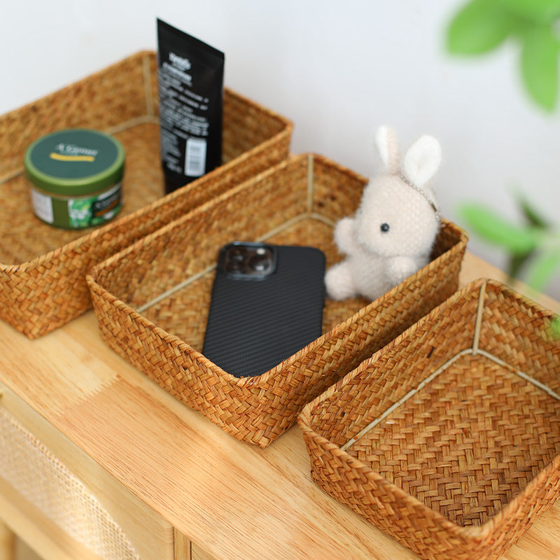 Handwoven Seagrass Storage Basket – Eco-Friendly Desktop & Home Organizer