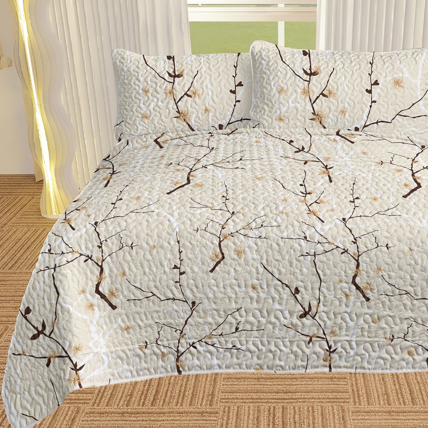 Arboreal Calm Tree Branch 3-Piece Quilt Set – Nature-Inspired Bedding