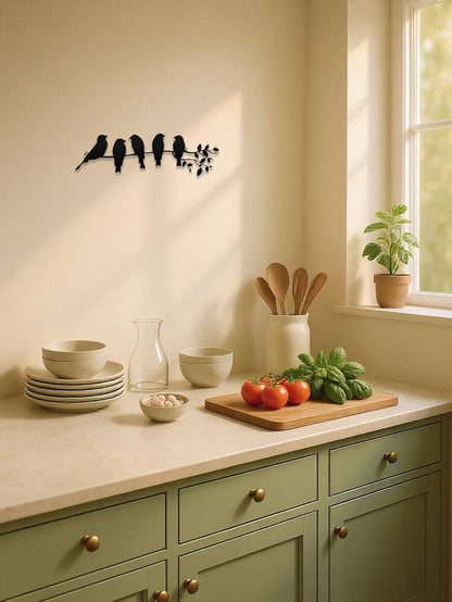 Minimalist Metal Birds on Branch Wall Art – Modern Nature Wall Sculpture