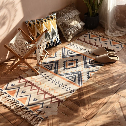Hemp Blend Boho Geometric Runner Rug with Tassels