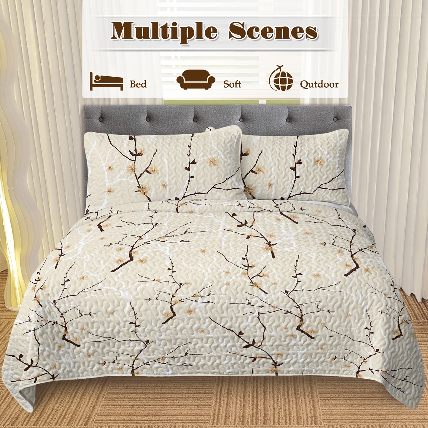 Arboreal Calm Tree Branch 3-Piece Quilt Set – Nature-Inspired Bedding