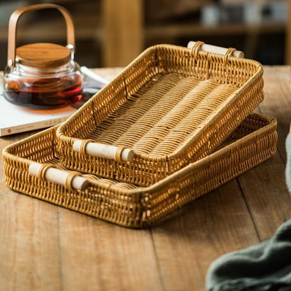 Handwoven Rattan Bread Tray – Rectangular Serving & Kitchen Organizer